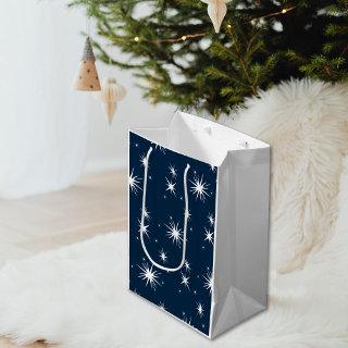Dazzling White Blue Christmas Starry Sky Medium Gift Bag