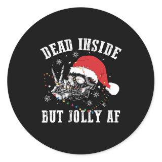 Dead Inside But Jolly AF Halloween Christmas Skull Classic Round Sticker
