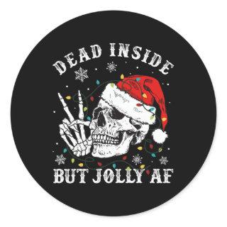 Dead Inside But Jolly Af Skeleton Santa Christmas  Classic Round Sticker