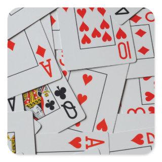 Deck Of Scatter Playing Cards Pattern, Square Sticker