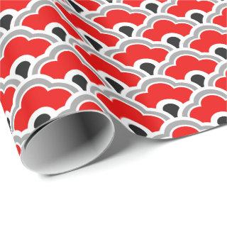 Deco Chinese Scallops, Red, Grey, Black and White