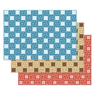 Deco Greek Key, Blue & White, Brown, Orange  Sheets