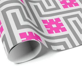 Deco Greek Key, Grey / Gray and Fuchsia Pink