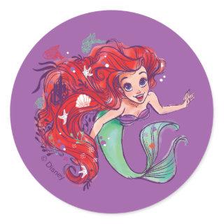 Decorated Hair Princess Ariel Watercolor Classic Round Sticker