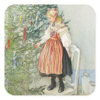 Decorating the Christmas Tree - Carl Larsson Square Sticker