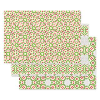 Decorative Festive Mosaic Red Green White Pattern  Sheets