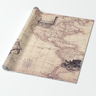 Decorative Vintage map, retro world maps pattern
