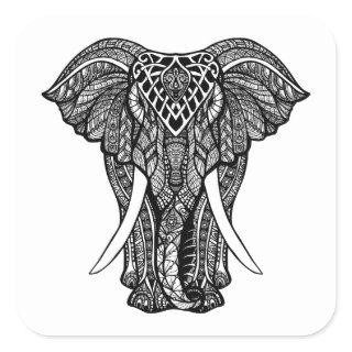 Decorative Zendoodle Elephant Illustration Square Sticker