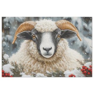 Decoupage Black Faced Ram Winter Scene Tissue Paper