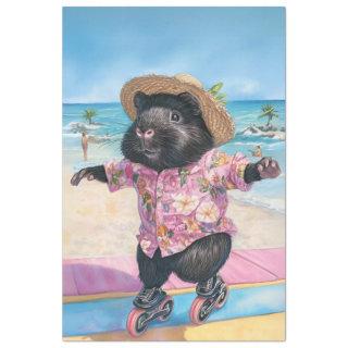 Decoupage Black Otter Skating Boardwalk at Ocean Tissue Paper