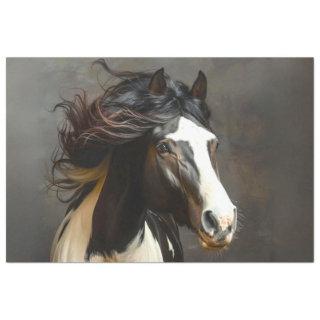 Decoupage Black White Horse Gypsy Vanner Long Mane Tissue Paper