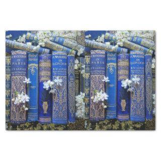 Decoupage Blue Book Spines & Blossoms Tissue Paper