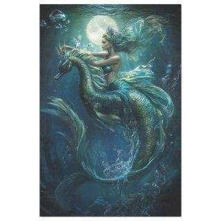 Decoupage Blue Mermaid on Sea Dragon Bubbles Tissue Paper