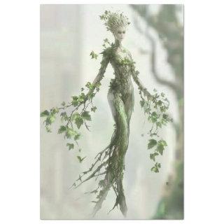 Decoupage Earthly Woman Figure With Tree  Tissue Paper