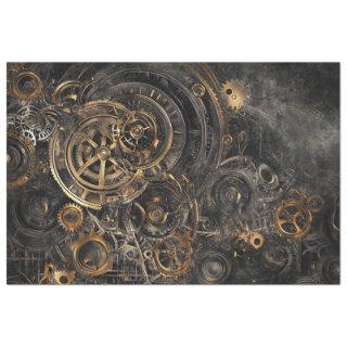 Decoupage Faux Finish Stenciled Gears Bronze Metal Tissue Paper