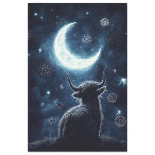Decoupage Highland Calf Sitting Hill Starring Moon Tissue Paper