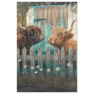 Decoupage Highland Cows Front of Teal Barn  Tissue Paper