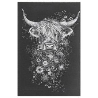Decoupage Intricate Black White Highland Cow  Tissue Paper