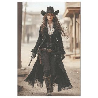 Decoupage Lady Sheriff in Black Western Style Tissue Paper