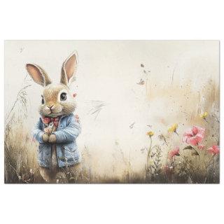 Decoupage Landscape Anthropomorphic Rabbit Field Tissue Paper