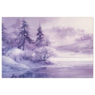 Decoupage Landscape Snow Covered Purples White  Tissue Paper