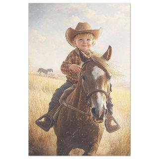 Decoupage Little Boy Riding Pony Wearing Hat  Tissue Paper