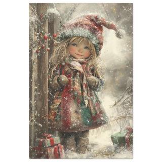 Decoupage Little Girl Dressed Christmas Attire Tissue Paper