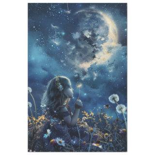 Decoupage Little Girl Field Dandelions & Moon  Tissue Paper