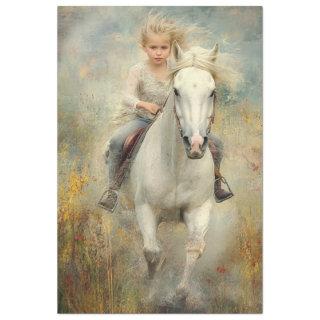 Decoupage Little Girl White Horse Field Flowers Tissue Paper
