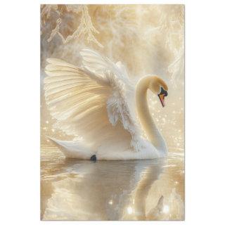 Decoupage Magical Scene Swan in Lake  Tissue Paper