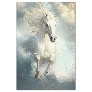 Decoupage Majestic White Horse Galloping Ocean  Tissue Paper