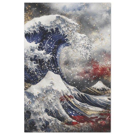 Decoupage Massive Ocean Wave USA Flag  Tissue Paper