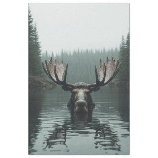 Decoupage Moose In Water Reflection Large Antlers Tissue Paper