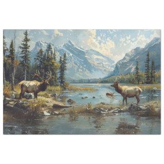 Decoupage Mountains Wildlife Moose in Stream  Tissue Paper