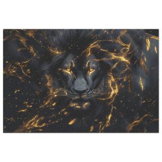 Decoupage Mystical Pitch Black Lion with Gold Tissue Paper
