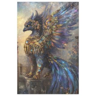 Decoupage Mythical Griffon Bird Purples Blue Gold Tissue Paper