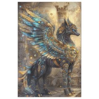 Decoupage Mythical Griffon Wolf-Bird Gold Inlay Tissue Paper