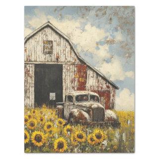 Decoupage Old White Red Barn White Rusty Truck  Tissue Paper
