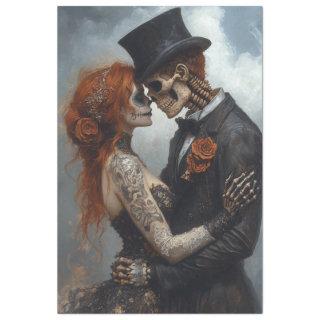 Decoupage Portrait Skeleton Couple Getting Married Tissue Paper