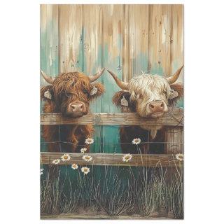 Decoupage Rustic Charm Farmyard Cows Teal  Tissue Paper