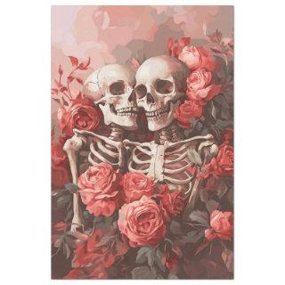Decoupage Skeleton Couple in Peach and Red Roses Tissue Paper