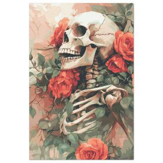Decoupage Skeleton in Peach Flowers  Tissue Paper
