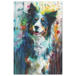 Decoupage Splatter Painted Australian Shepherd  Tissue Paper