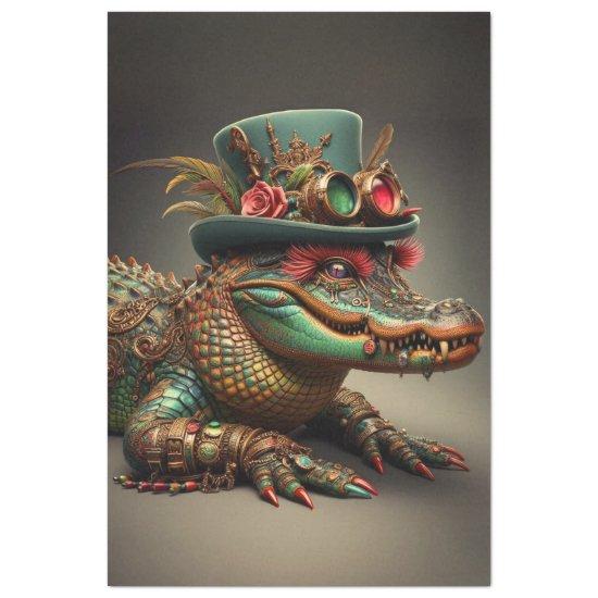 Decoupage Steampunk Alligator Top Hat with Feather Tissue Paper