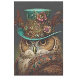 Decoupage Steampunk Owl Teal & Feathered Hat Tissue Paper