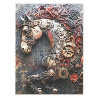Decoupage Steampunk Rust Horse With Gears Tissue Paper