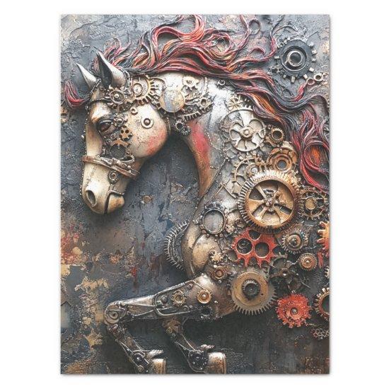 Decoupage Steampunk Rust Horse With Gears Tissue Paper