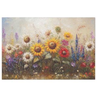 Decoupage Sunflower and Wildflower Garden in Oil  Tissue Paper