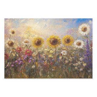 Decoupage Sunflowers Daisies Vibrant Colored Paint  Sheets