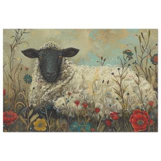 Decoupage Textured Botanical Sheep Artwork  Tissue Paper